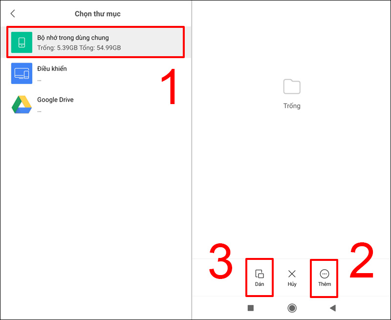 Lưu file vào Bộ nhớ trong dùng chung